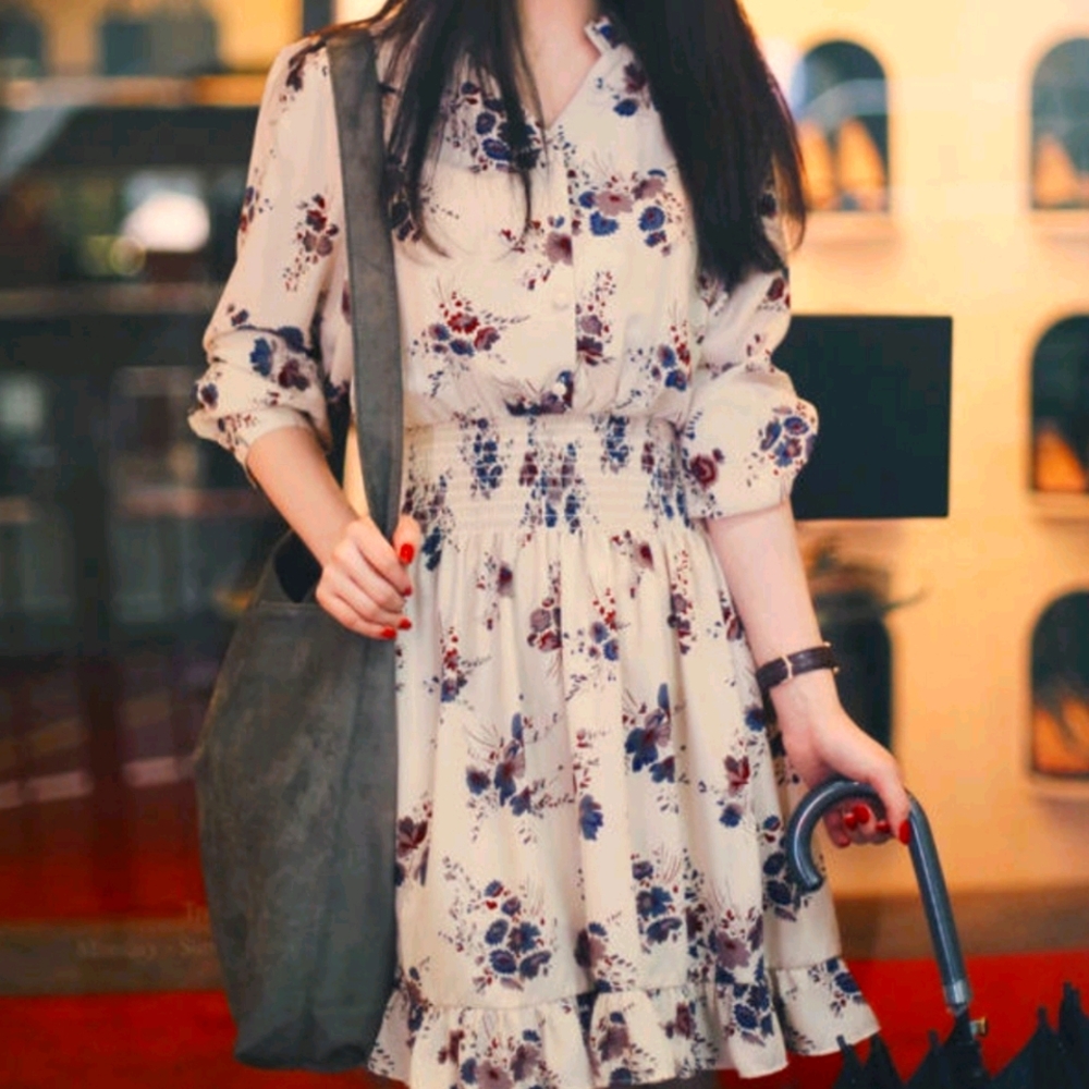 Long sleeve floral chiffon dress